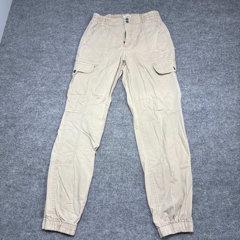 GARAGE Women's Cargo Jogger Pants Petite Small Beige Elastic Waist Drawstring